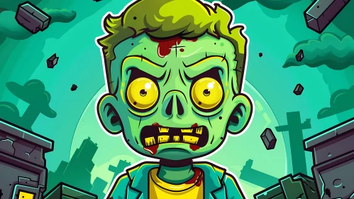 Humorous Cartoon Illustration of Zombie Boy in Comic Style