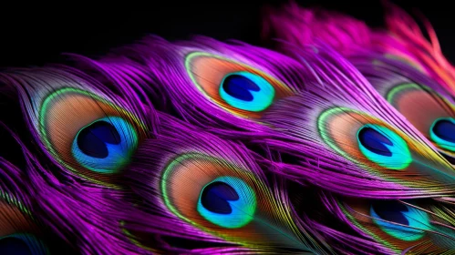 Intricate Peacock Feathers Against Black Background