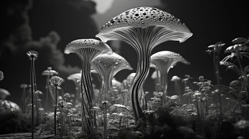 Monochromatic Fantasy: Mushrooms and Foliage in Matte Finish