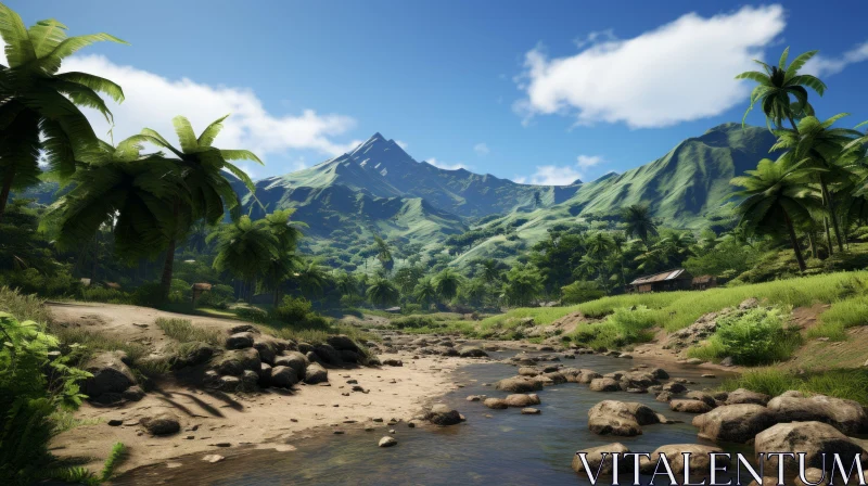 Mystery Game in Tropical Valley with Mountains AI Image