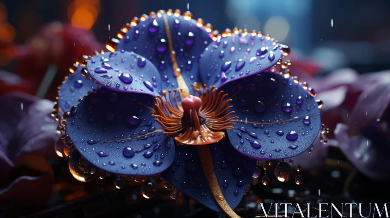 Purple Orchid in Rain - A Surrealistic Cinema4D Render AI Image