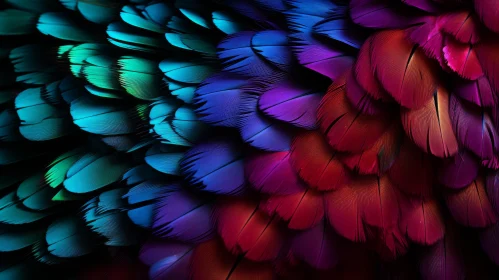 Rainbow-Colored Bird Feathers: An Artistic Display