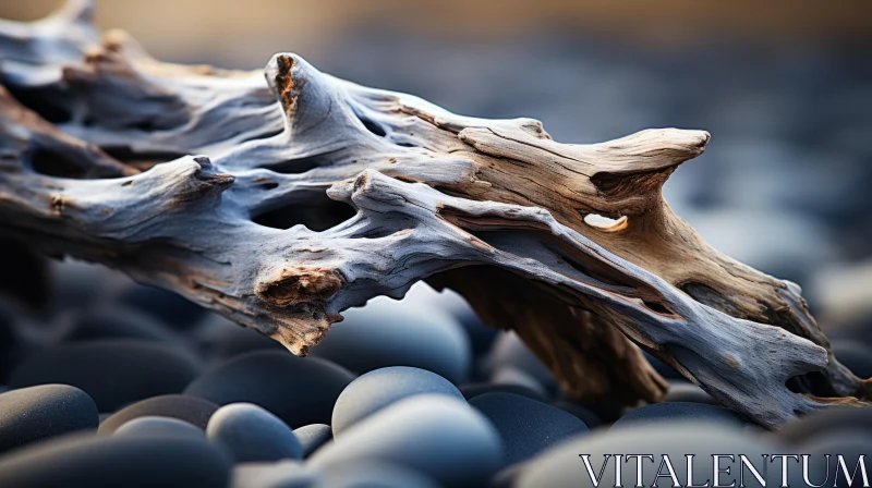Surrealistic Driftwood Art on Beach - Soft Focus Realism AI Image