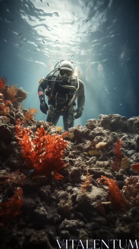 Vibrant Underwater Exploration: Scuba Diver and Corals AI Image