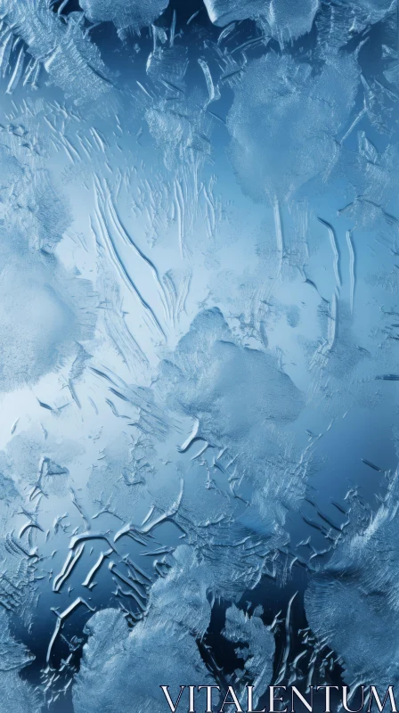 Winter Wonder: Ice on Window with Blue Snow - High Detail Wallpaper AI Image