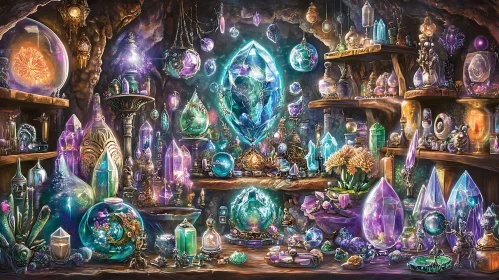 Mystical Crystal Collection in a Cavern