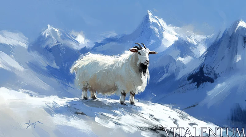 Goat in High-Altitude Snow AI Image