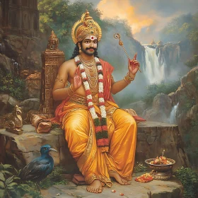 Indian God Murugan with Waterfall