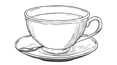 Classic Teacup Illustration with Spoon Detail