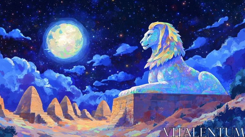 AI ART Ancient Lion Under Starry Skies