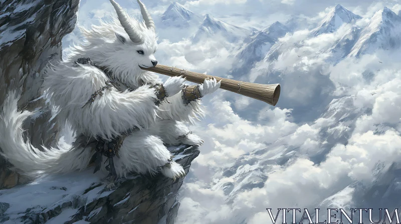 AI ART Fantasy Creature Musician in Snowy Mountains