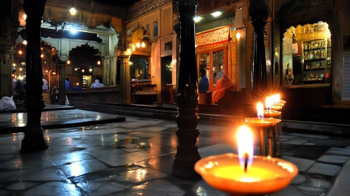 Candlelit Temple Interior