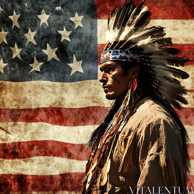 AI ART Portrait of Native American with USA Flag