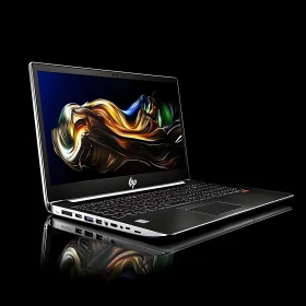 Elegant Laptop with Metallic Body and Artistic Screen