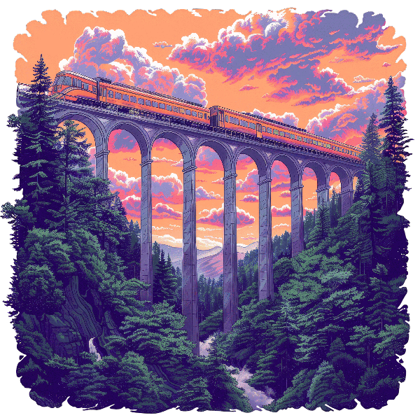 POD Design Spectacular Train Viaduct at Sunset T-Shirt Design