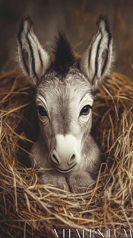 Young Donkey in a Hay Nest AI Image