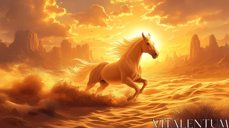 Wild Horse and Desert Sunset AI Image