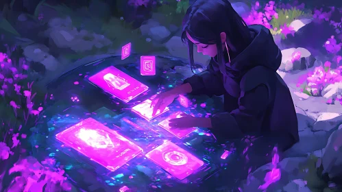 Glowing Cards in a Magical Garden