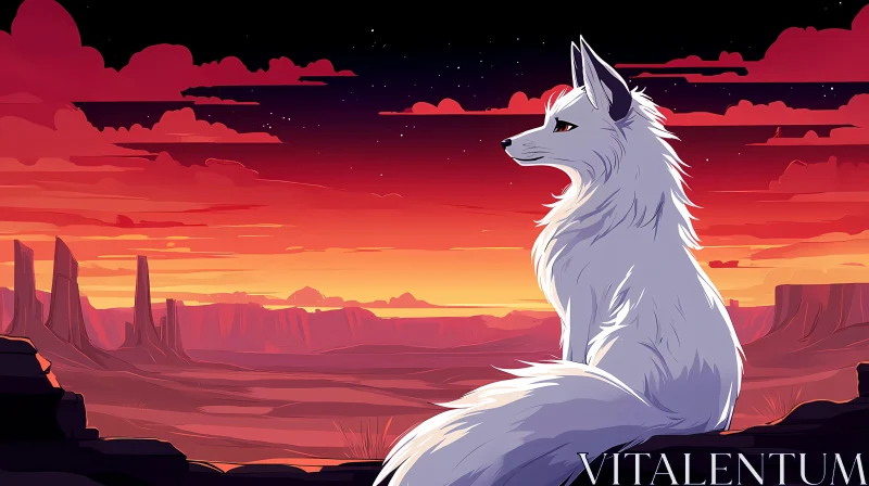 Fox Silhouette at Sunset in Desert AI Image