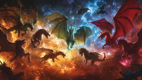 Fantasy Dragons Soaring Through the Cosmos