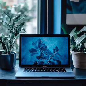 Serene Office Setup with Greenery and Technology