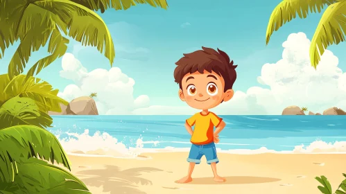 Cartoon Boy Enjoying a Beach Day