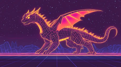 Retro Neon Dragon on Grid