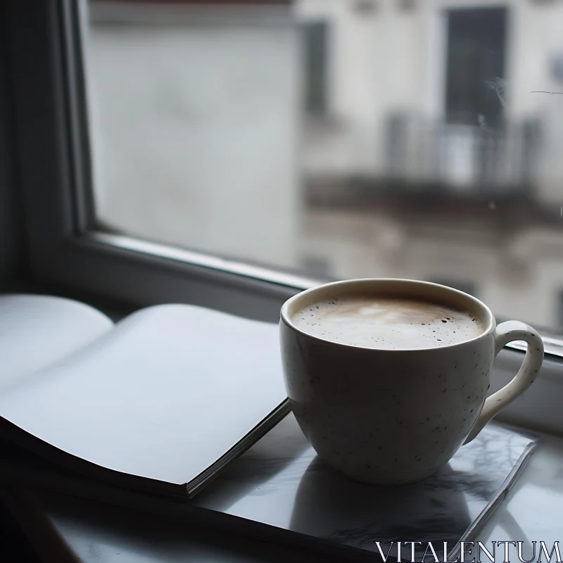 AI ART Morning Coffee and Book by Window