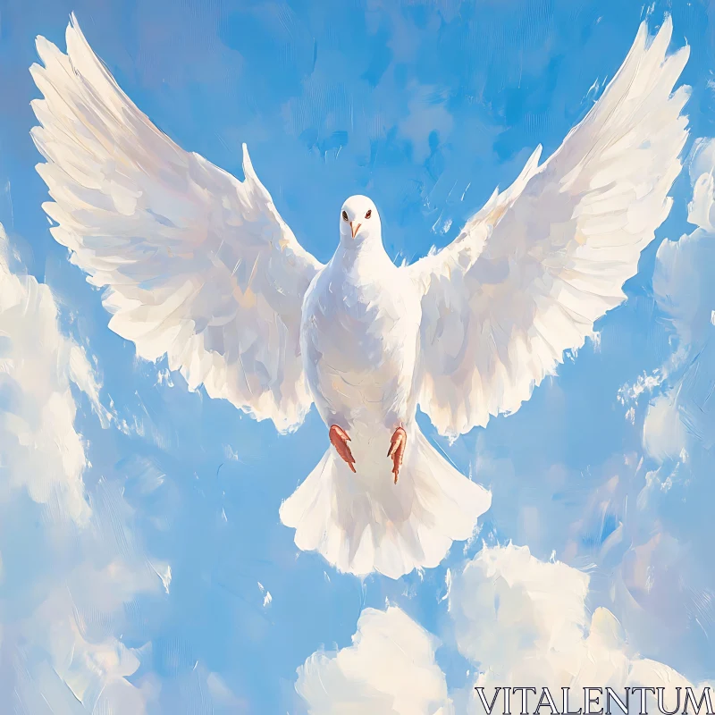 White Dove Soaring in Blue Sky AI Image