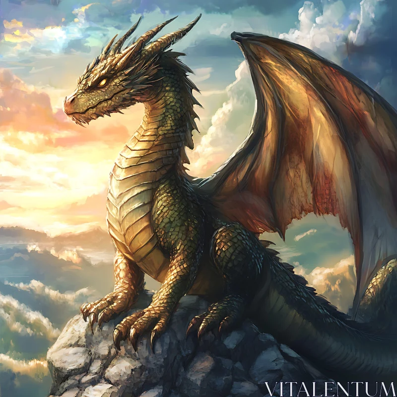 AI ART Fantasy Dragon with Sunset Background