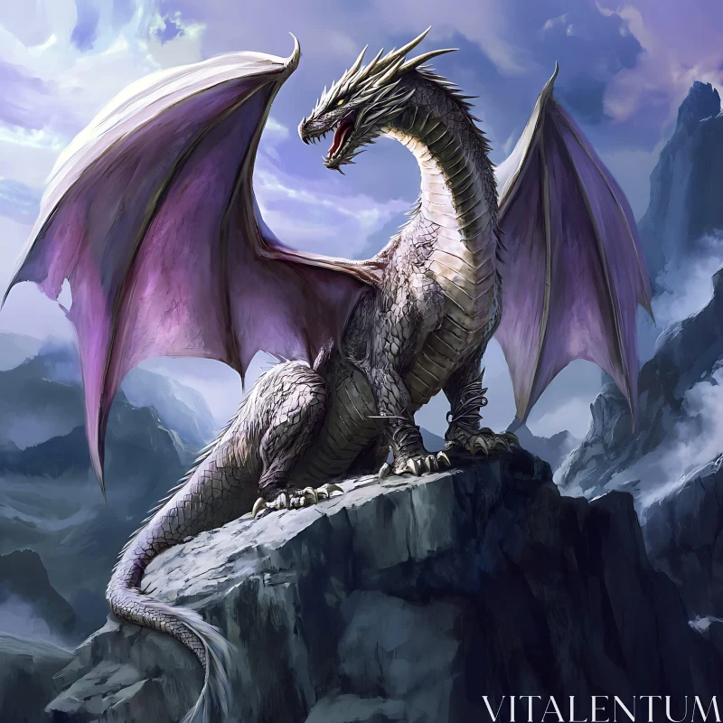 AI ART Dragon on Rocky Outcrop with Open Wings