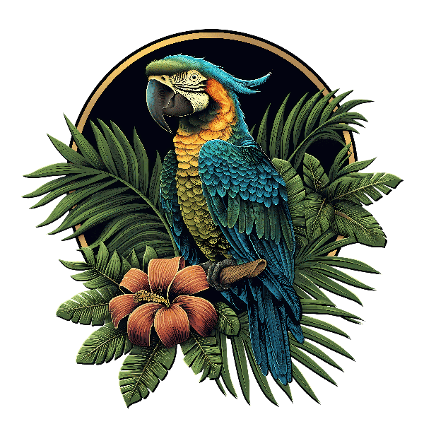 POD Design Parrot and Hibiscus Artwork