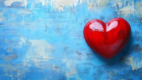 Red Heart on Sky Blue Canvas