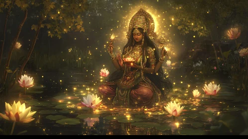 Mystical Goddess with Water Lilies