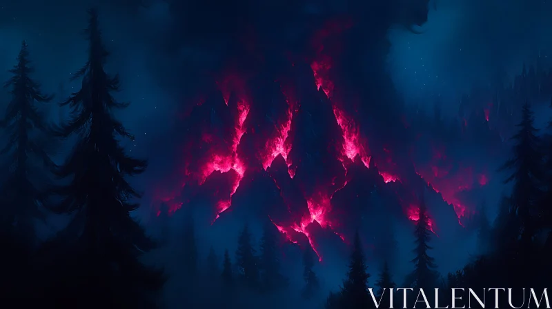 AI ART Illuminated Mountains in a Dark Woodland