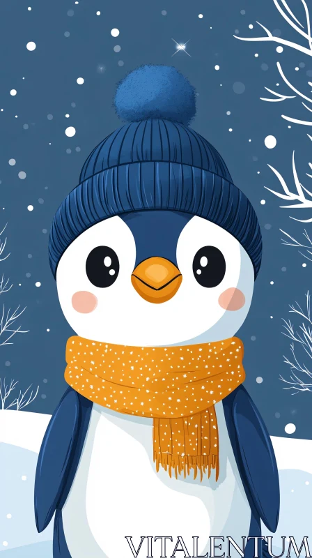 AI ART Penguin with Beanie and Scarf