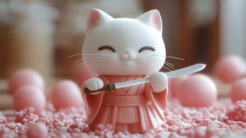 Cute Feline Warrior with Katana