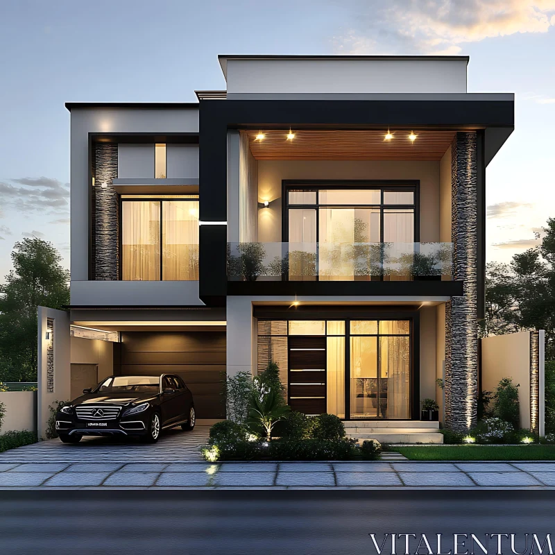 AI ART Contemporary Two-Story House with Large Windows and Garage