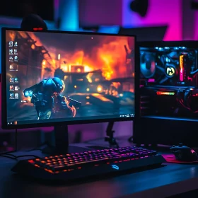 High-End Gaming PC Setup with RGB Lighting