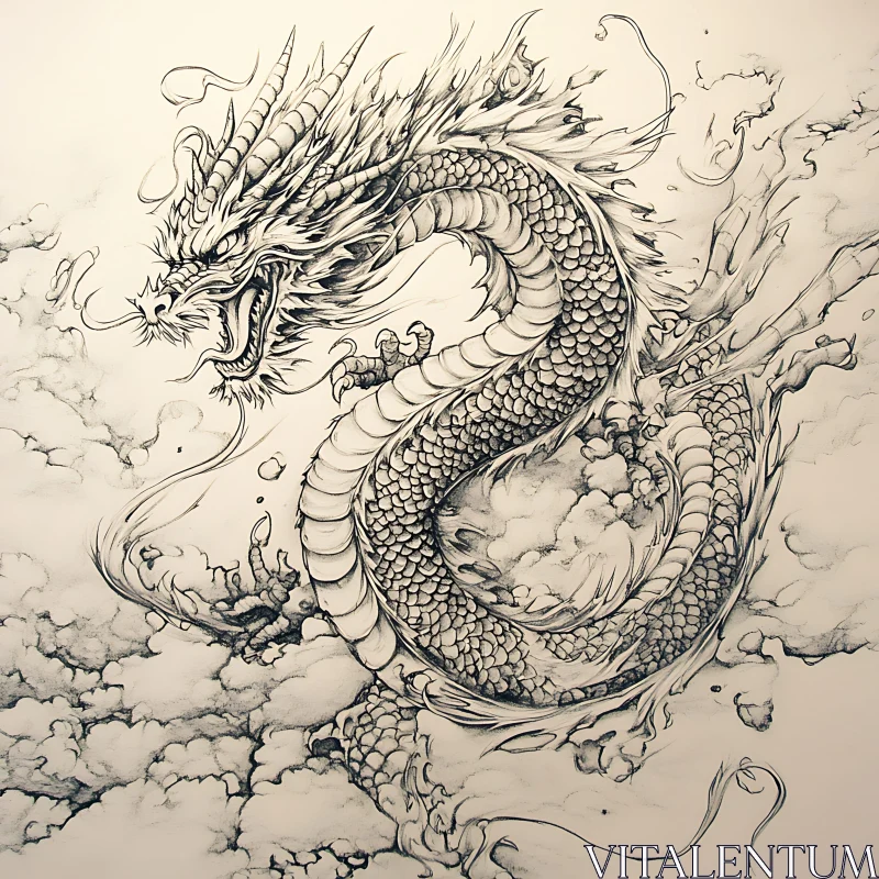 AI ART Monochrome Dragon Sketch