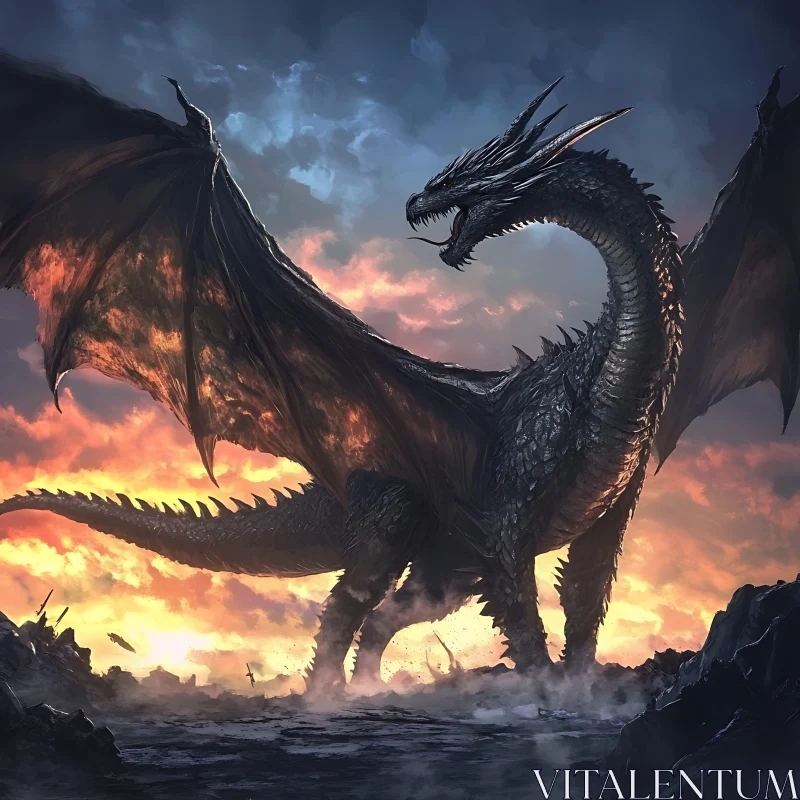 AI ART Epic Dragon in a Sunset Landscape