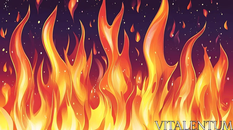 Vivid Fire Illustration with Blazing Flames AI Image