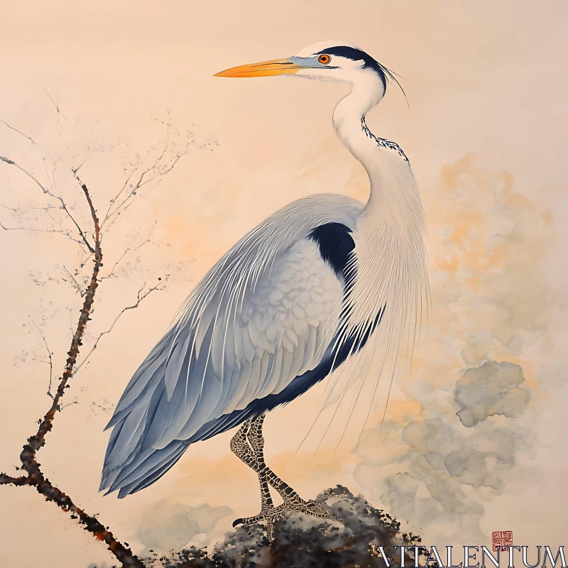 Graceful Heron in Tranquil Setting Artwork AI Image