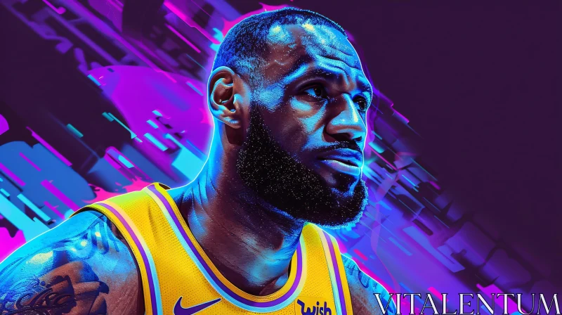 AI ART Neon Portrait of Basketball Star LeBron James