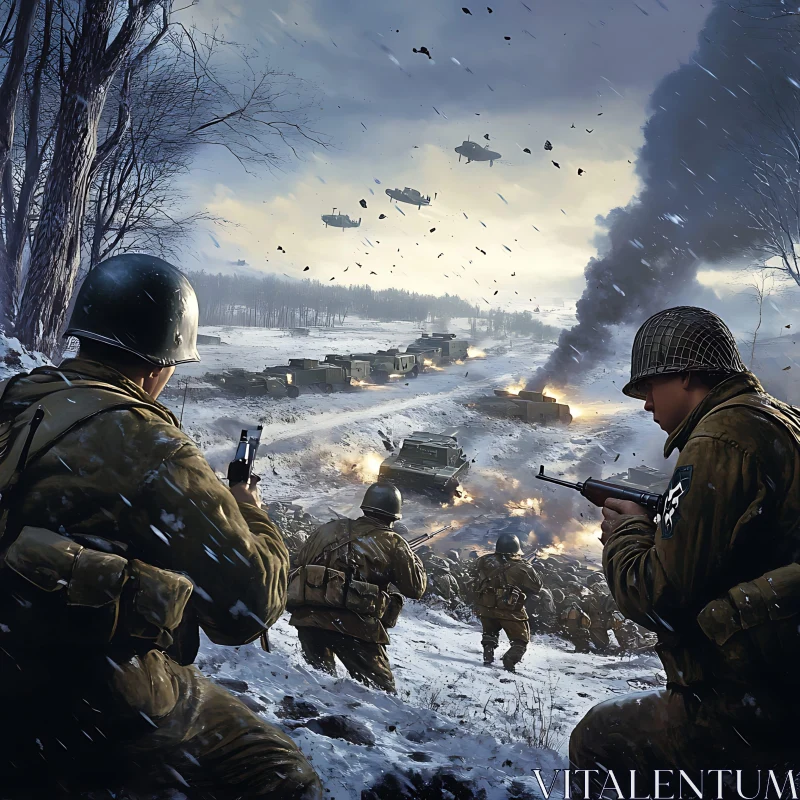 AI ART Snowy Battlefield Scene with Soldiers