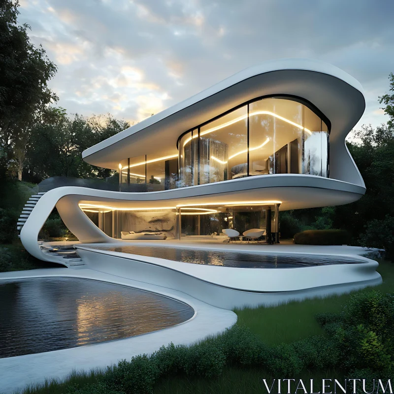 Luxury Modern Home with Glass and Curves AI Image