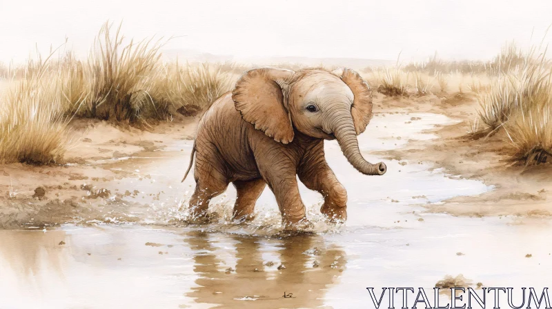 AI ART Playful Elephant in Natural Setting