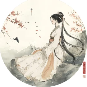 Asian Art: Woman with Cherry Blossoms