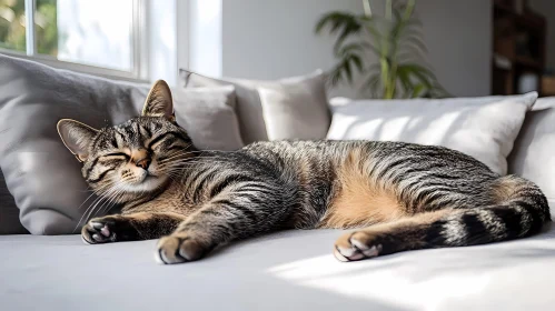 Sleeping Tabby Cat at Home