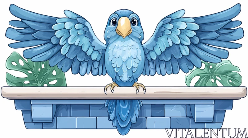 Whimsical Blue Bird Cartoon Art AI Image